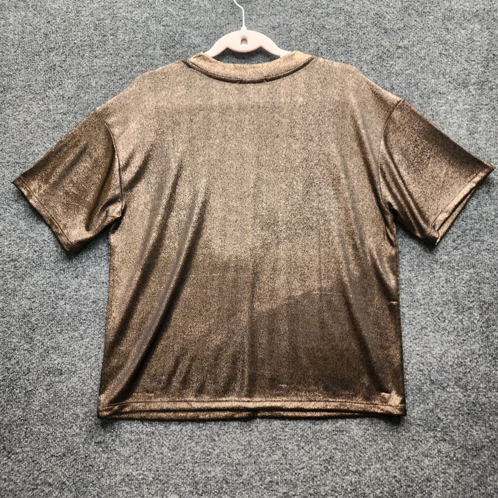 EVEREVE Metallic Foil V Neck Stretch Short Sleeve Party Top Women's Size M - Picture 7 of 7